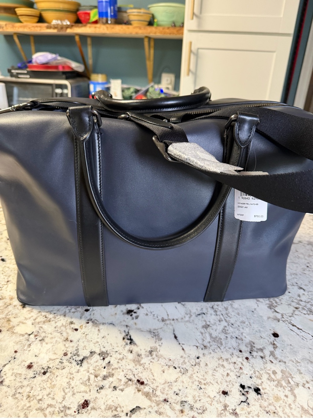 Coach Navy Leather Duffel with Colorful Travel Patch Accents - Picture 4 of 12